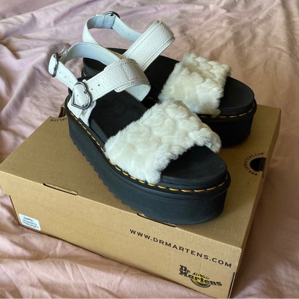 Dr. Martens Voss Quad Fluffy White Sandals Size 9